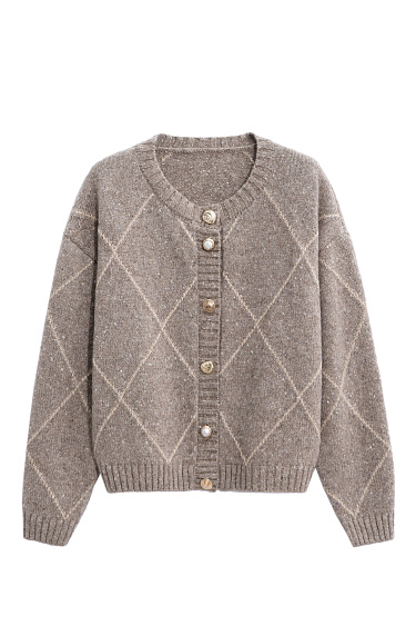 Yak wool cardigan with an Argyle pattern - BRUSNIKA Women Clothes