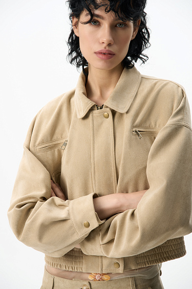 Suede bomber jacket with a turn-down collar - BRUSNIKA Women Clothes