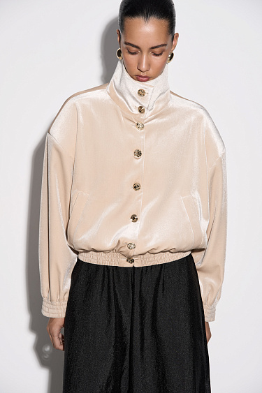 Woolen bomber jacket with a stand collar - BRUSNIKA Women Clothes