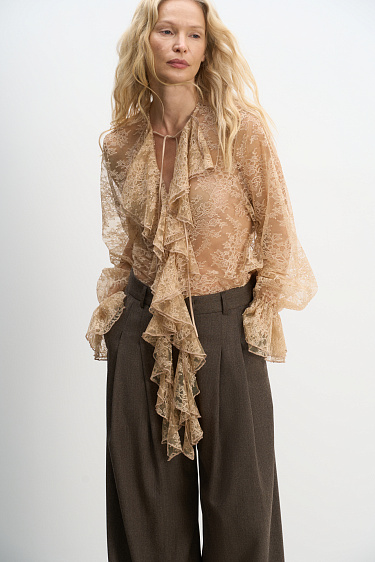 Blouse with lace frill - BRUSNIKA Women Clothes