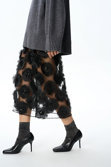 Sheer skirt with voluminous flowers - BRUSNIKA Women Clothes
