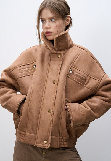 Woolen bomber jacket with a stand collar - BRUSNIKA Women Clothes