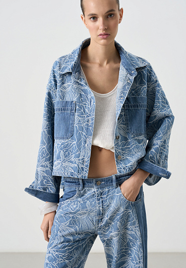 Denim shirt with floral pattern - BRUSNIKA Women Clothes