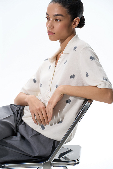 Animal Print Polo Shirt - BRUSNIKA Women Clothes