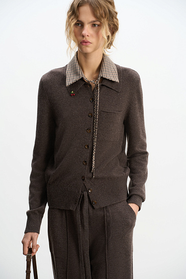 cashmere cardigan with a polo collar - BRUSNIKA Women Clothes