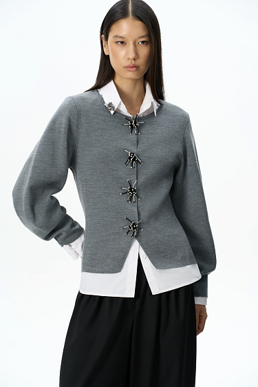 Magnetic-button jacket with decoration - BRUSNIKA Women Clothes