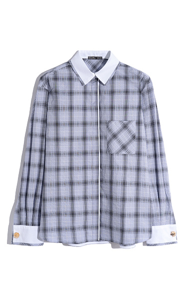 Plaid shirt with decorative buttons - BRUSNIKA Women Clothes