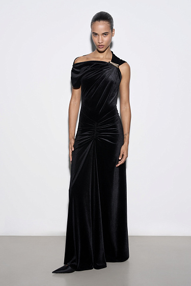 Velvet maxi dress with draping - BRUSNIKA Women Clothes