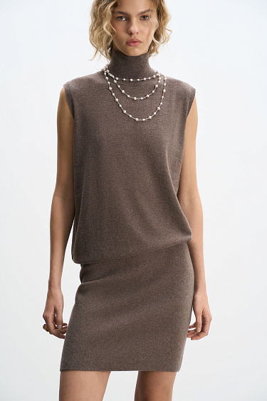 Knitted vest with a high collar - BRUSNIKA Women Clothes
