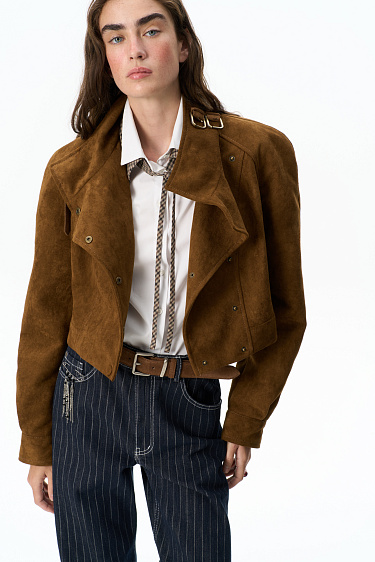 suede jacket with a stand‑up collar - BRUSNIKA Women Clothes