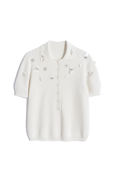 Sequined Polo Shirt - BRUSNIKA Women Clothes