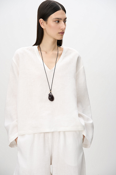 100% linen V-neck shirt - BRUSNIKA Women Clothes