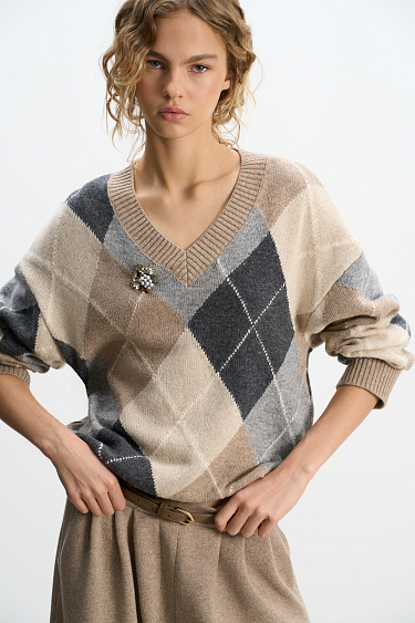 Cashmere jumper with an Argyle pattern - BRUSNIKA Women Clothes
