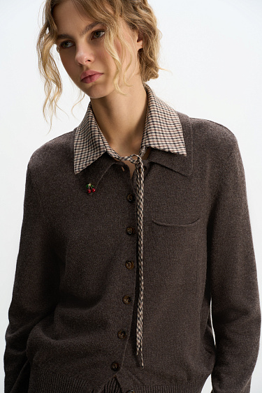 cashmere cardigan with a polo collar - BRUSNIKA Women Clothes