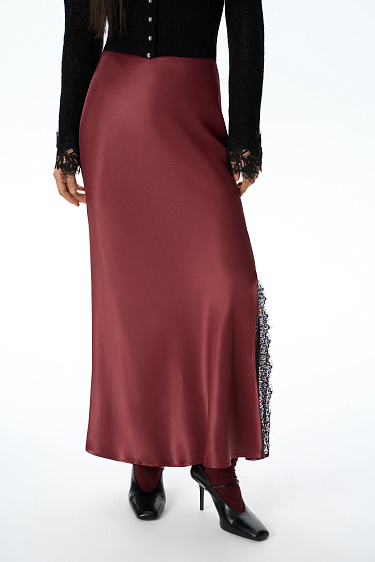 Satin maxi skirt with lace - BRUSNIKA Women Clothes