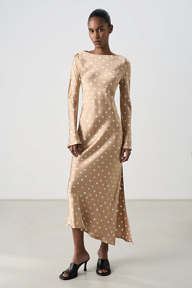Satin dress with long sleeves - BRUSNIKA Women Clothes