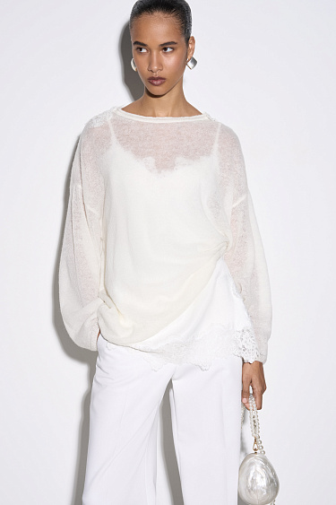 Merino wool jumper with lace - BRUSNIKA Women Clothes