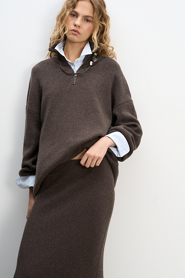 Jumper with a stand collar and a zippe - BRUSNIKA Women Clothes