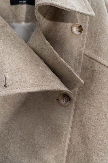 Double-breasted short suede trench coat - BRUSNIKA Women Clothes