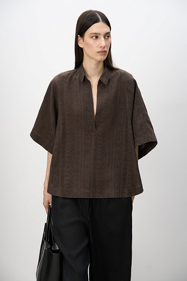 Ethnic-print linen shirt - BRUSNIKA Women Clothes