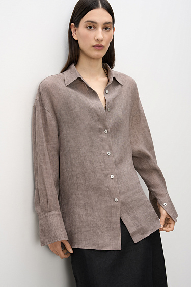 100% linen shirt with a flying yoke on the back - BRUSNIKA Women Clothes