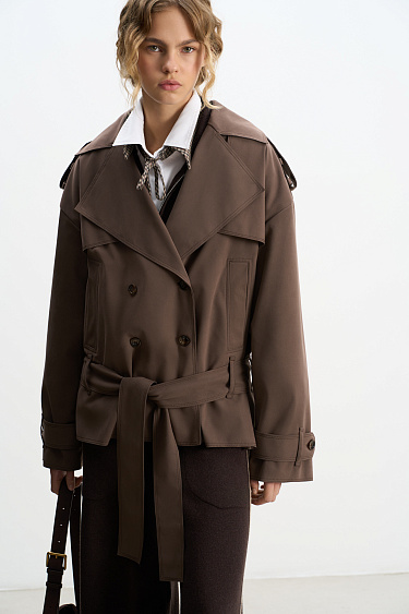 Double‑breasted short trench coat - BRUSNIKA Women Clothes