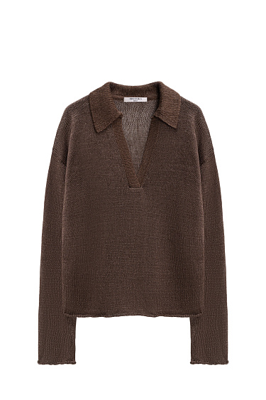 100% linen jumper with a polo collar - BRUSNIKA Women Clothes