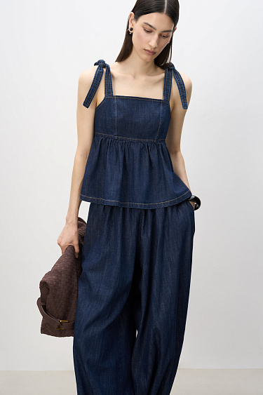 Drawstring denim top - BRUSNIKA Women Clothes